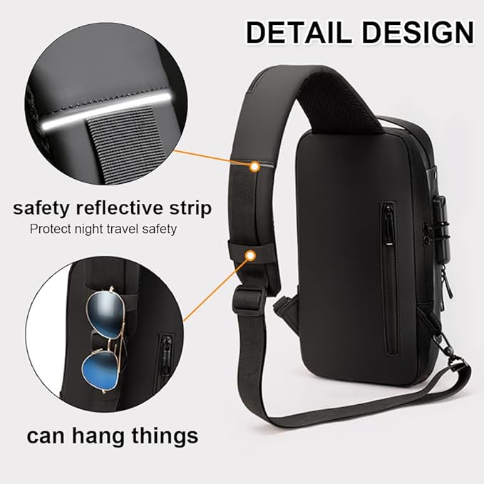 Anti theft Crossbody Sling Bag,Waterproof Chest Daypack with USB Charging, Shoulder Backpack