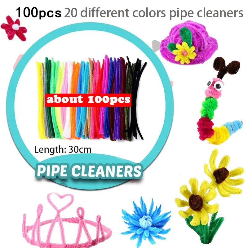 1000pcs Kids Crafts Art Supplies Kit Pipe Cleaners Pompoms Foam Stickers