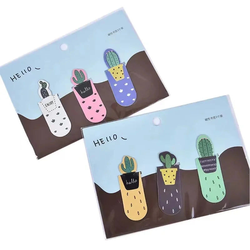 3 Pcs Fresh Cactus  Plants Magnetic Bookmarks