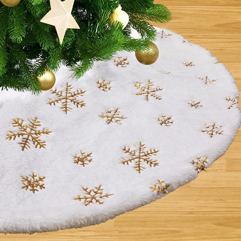 38CM Plush Christmas Tree Skirt White Snowflakes