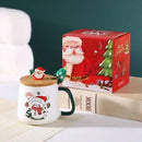 Christmas Ceramic Mug with Wooden Lid Spoon Gift