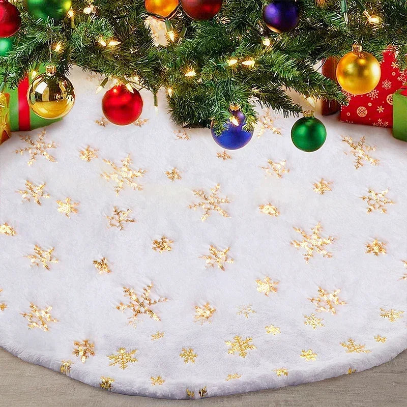 38CM Plush Christmas Tree Skirt White Snowflakes